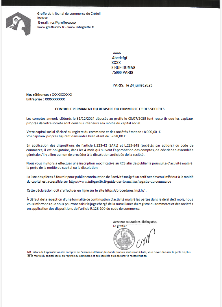 Exemple de courrier du greffe